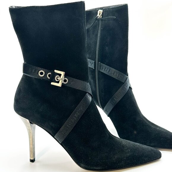 Burberry -Authentic-Black Heeled Boots with Silver Buckle - Picture 7 of 13